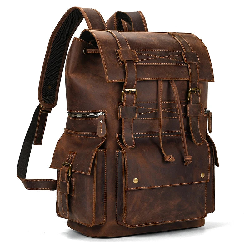 Newsbirds Men's Retro Leather Backpack – Luxury Travel & School Bag
