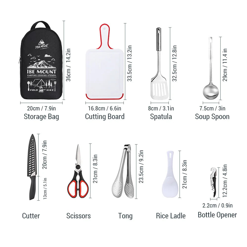 9-Piece Portable Stainless Steel Camping Utensils Set