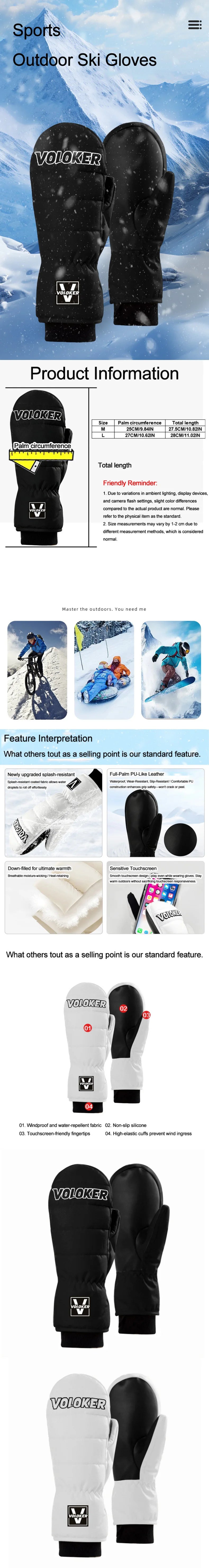 Down-filled Outdoor Ski Gloves For Men And Women, Cold-resistant And Warm