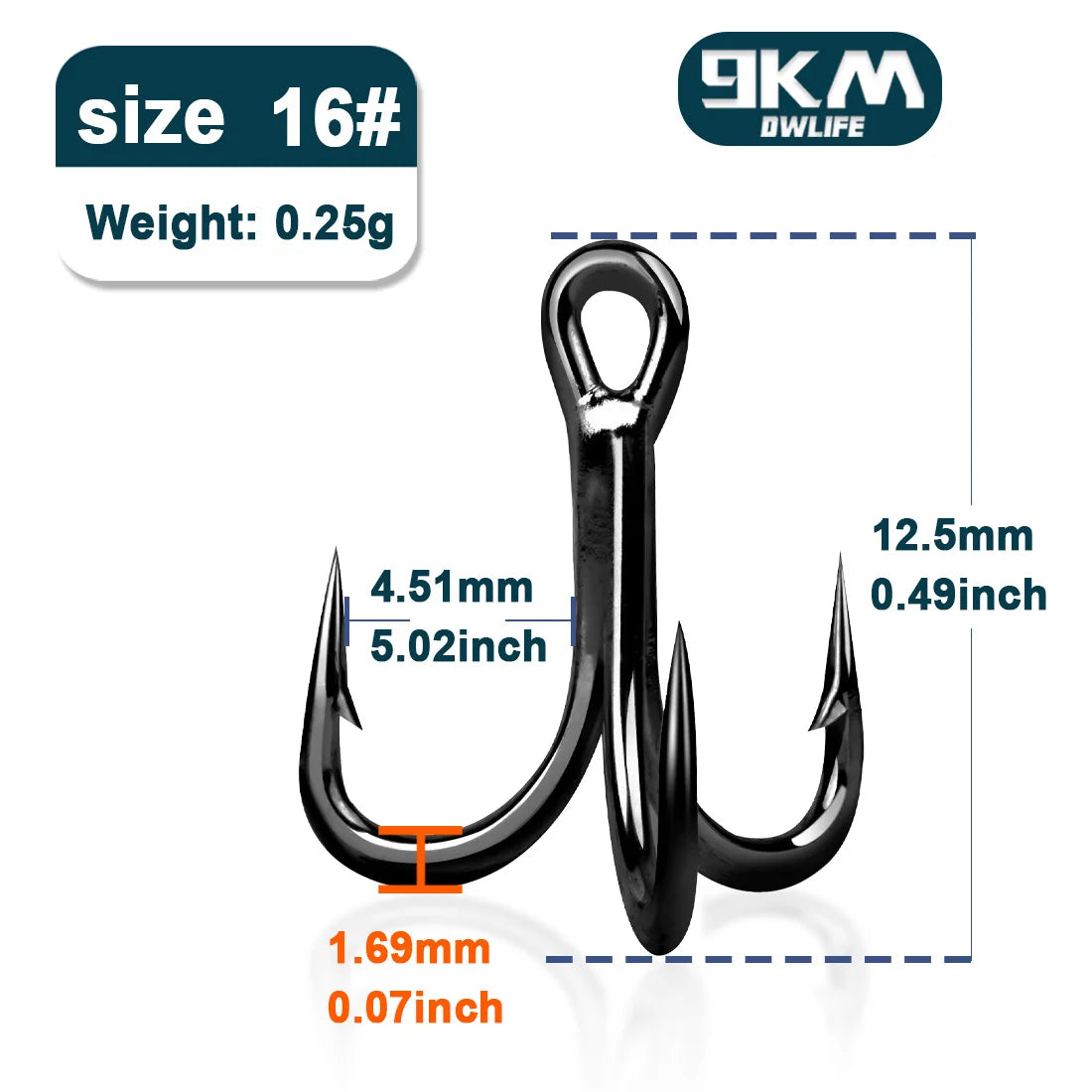 9KM 4X Treble Fishing Hooks - High Carbon Steel, Sharp, Replacement for Lures