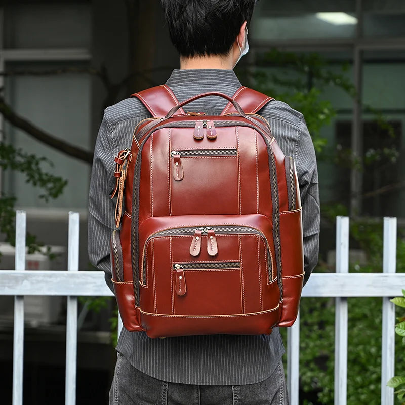 Newsbirds Men's Retro Leather Backpack – Luxury Travel & School Bag