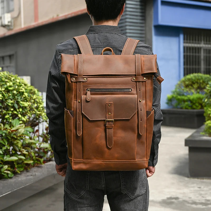 Newsbirds Men's Retro Leather Backpack – Luxury Travel & School Bag
