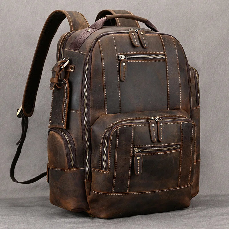 Newsbirds Men's Retro Leather Backpack – Luxury Travel & School Bag