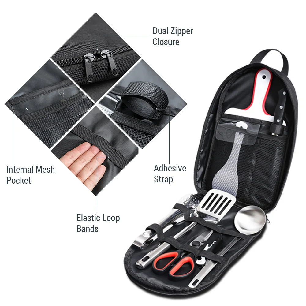9-Piece Portable Stainless Steel Camping Utensils Set