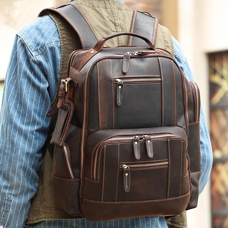 Newsbirds Men's Retro Leather Backpack – Luxury Travel & School Bag