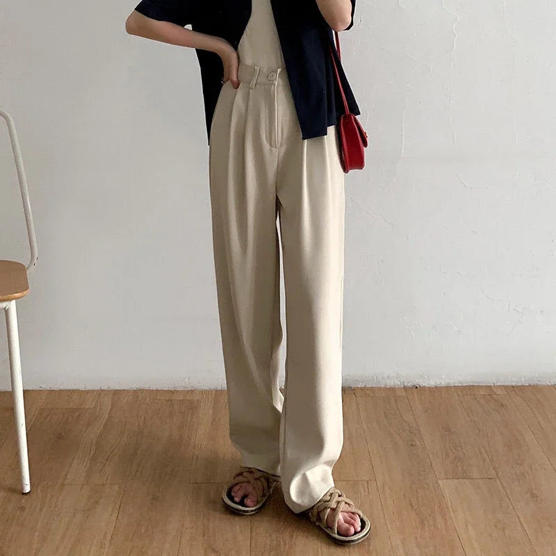 High Waist Women Suit Pants Fall Straight Office Ladies Korean Fashion Trousers