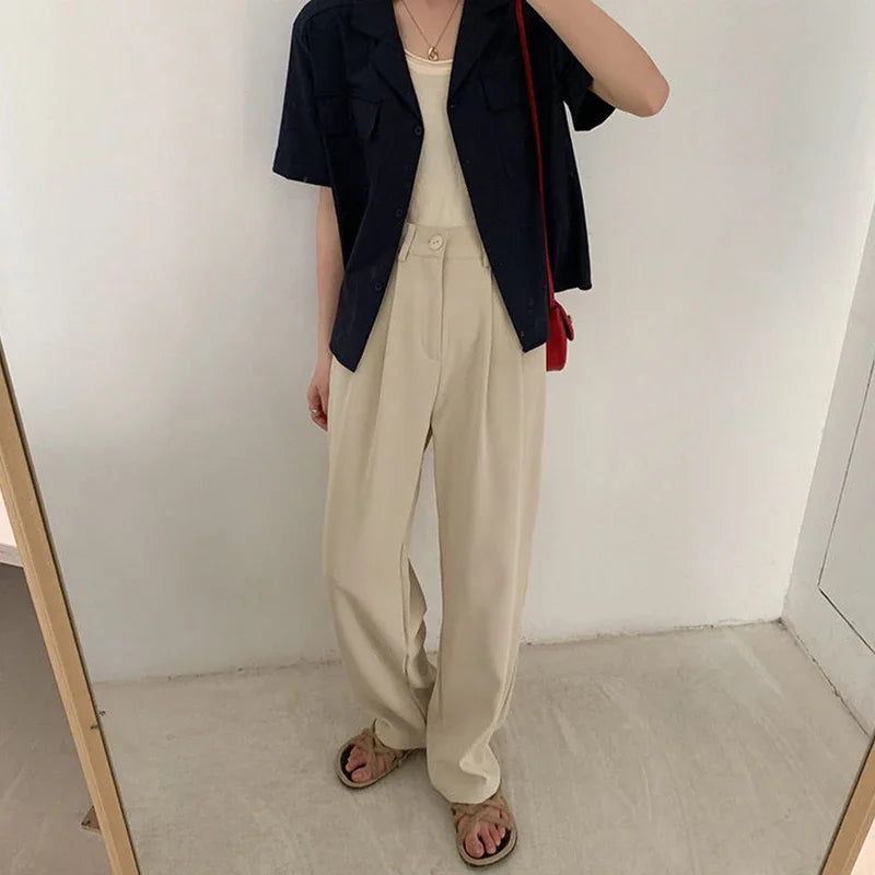 High Waist Women Suit Pants Fall Straight Office Ladies Korean Fashion Trousers