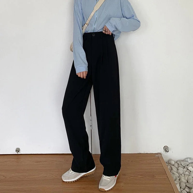 High Waist Women Suit Pants Fall Straight Office Ladies Korean Fashion Trousers