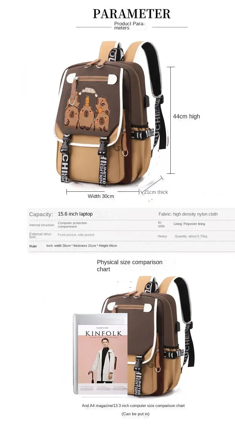 Stylish Kawaii Capybara Computer Backpack