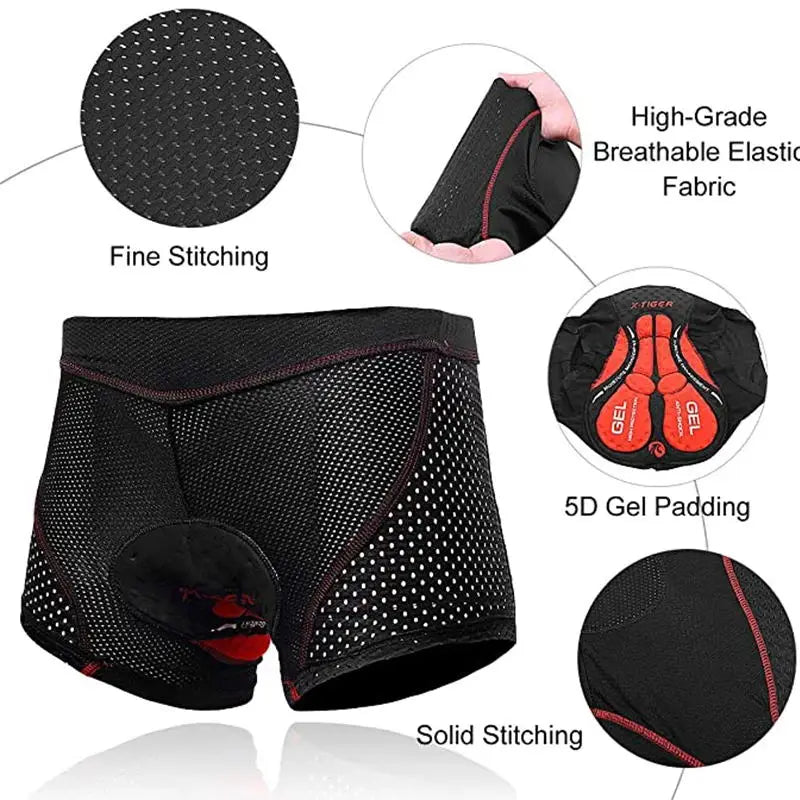 X-TIGER Men’s Cycling Underwear Shorts – 5D Gel Padded, Breathable & Non-Slip