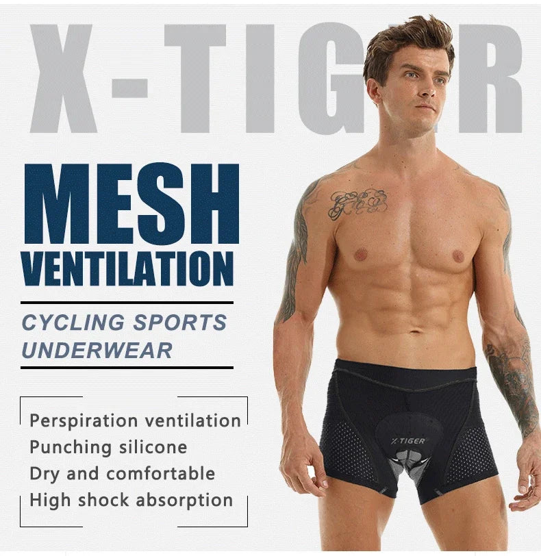 X-TIGER Men’s Cycling Underwear Shorts – 5D Gel Padded, Breathable & Non-Slip