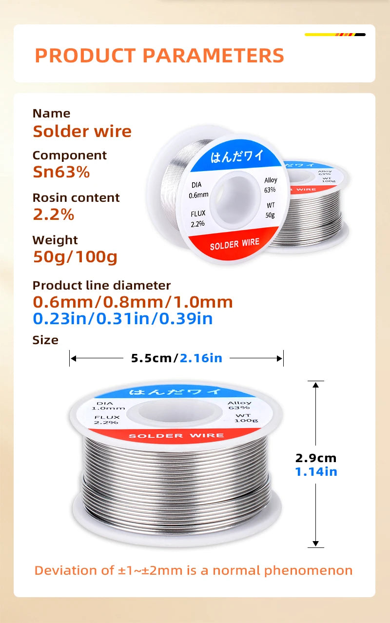 63% Tin Lead Rosin Core Solder Wire – 50g Mini Roll for Precision Electronics Soldering