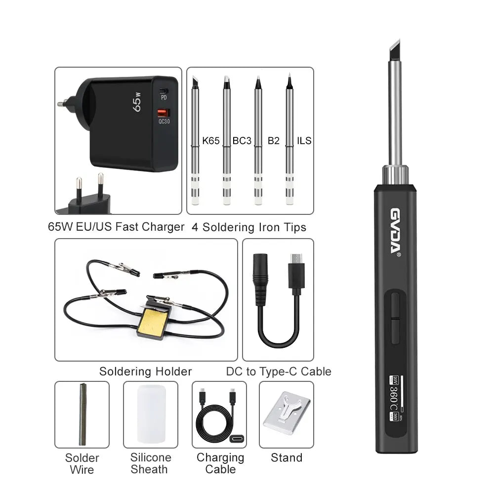 GVDA Smart Electric Soldering Iron – 65W Adjustable Temp | Fast-Heat Portable Soldering Kit