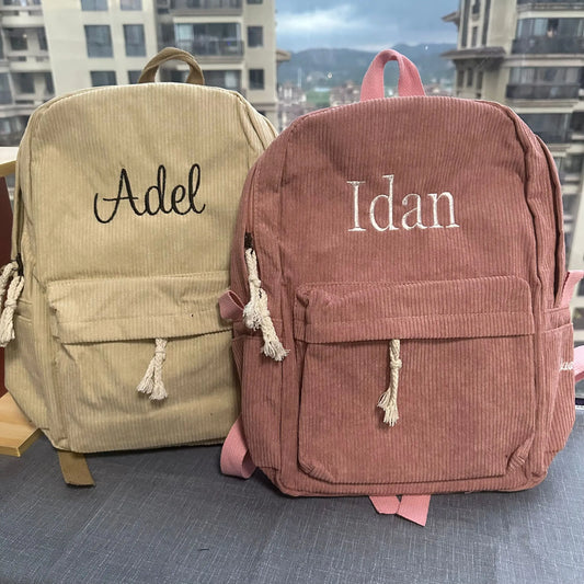 Personalized Embroidered Corduroy Kids' Backpack