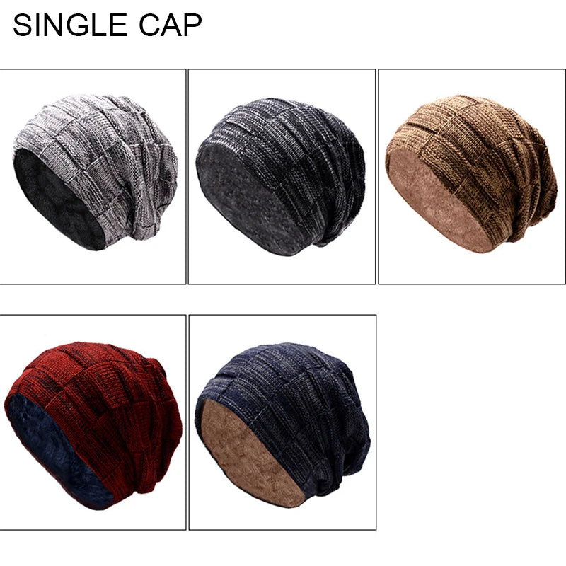 Mens Beanie Hat 2pcs Ski Cap and Scarf Winter Warm Woolly Hats