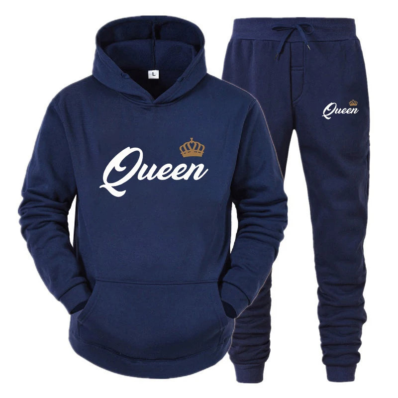 Couple Sportswear KING QUEEN Printed Hooded Set