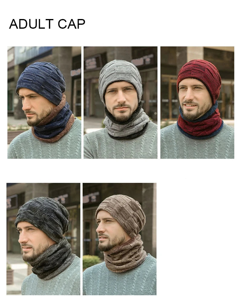 Mens Beanie Hat 2pcs Ski Cap and Scarf Winter Warm Woolly Hats