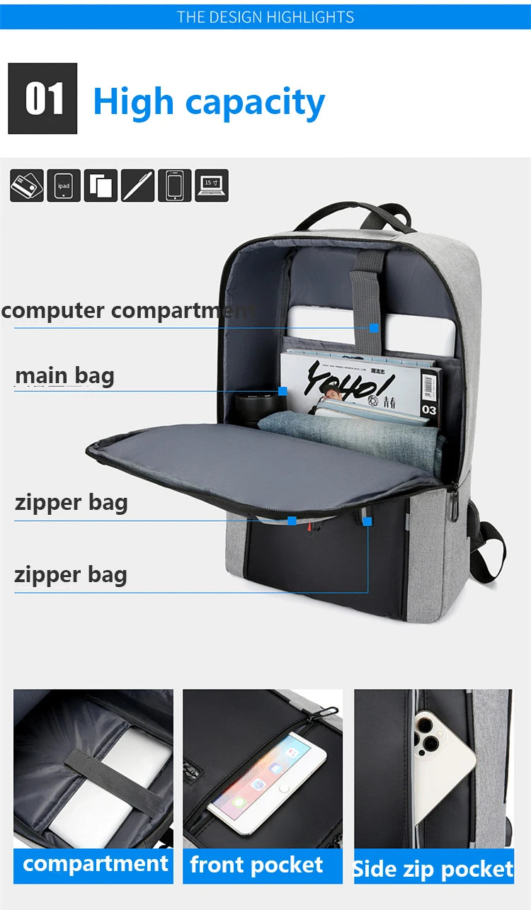 Waterproof Business Laptop Backpack with USB Charging Port