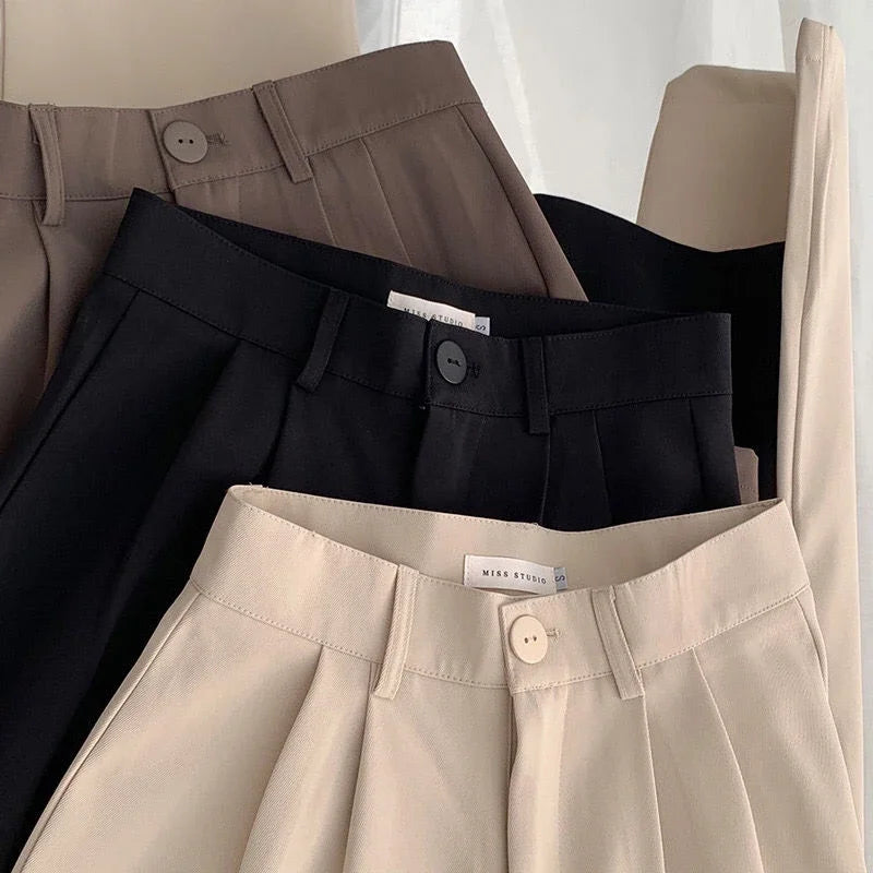 High Waist Women Suit Pants Fall Straight Office Ladies Korean Fashion Trousers