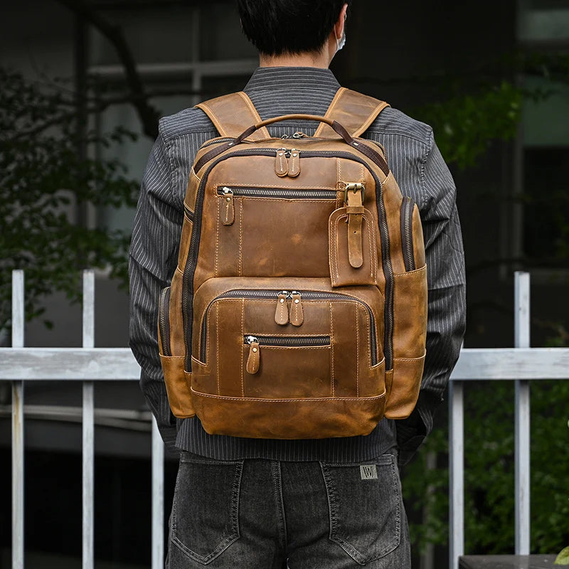 Newsbirds Men's Retro Leather Backpack – Luxury Travel & School Bag