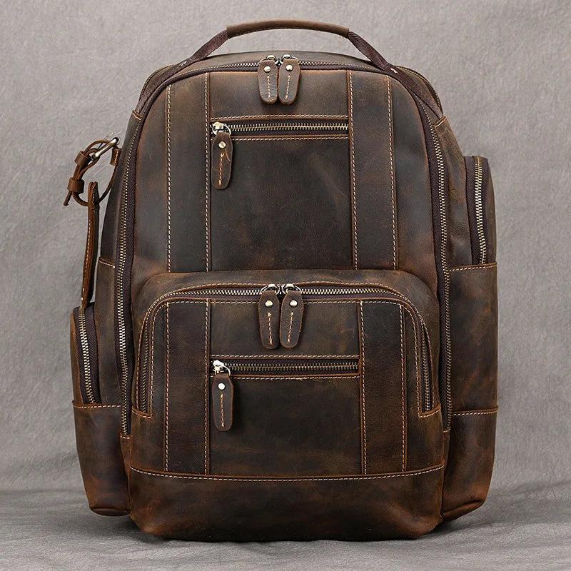 Newsbirds Men's Retro Leather Backpack – Luxury Travel & School Bag