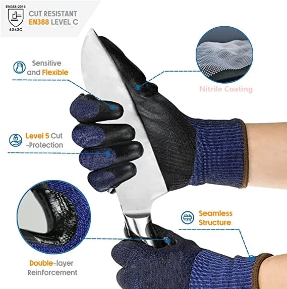1/3 Pair Level 5 Cut-Resistant Gloves: