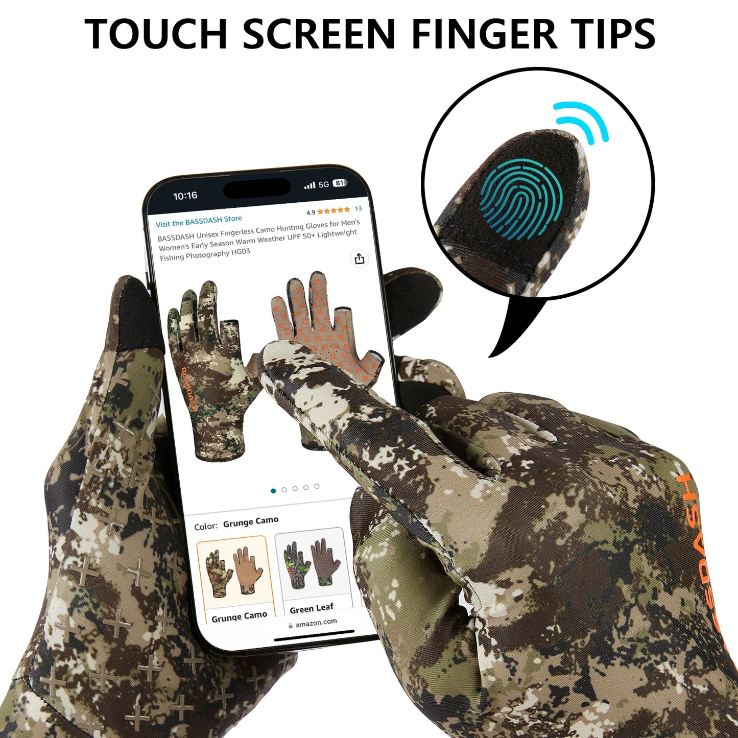 Men's Lightweight UPF 50+ Camo Hunting Gloves HG05