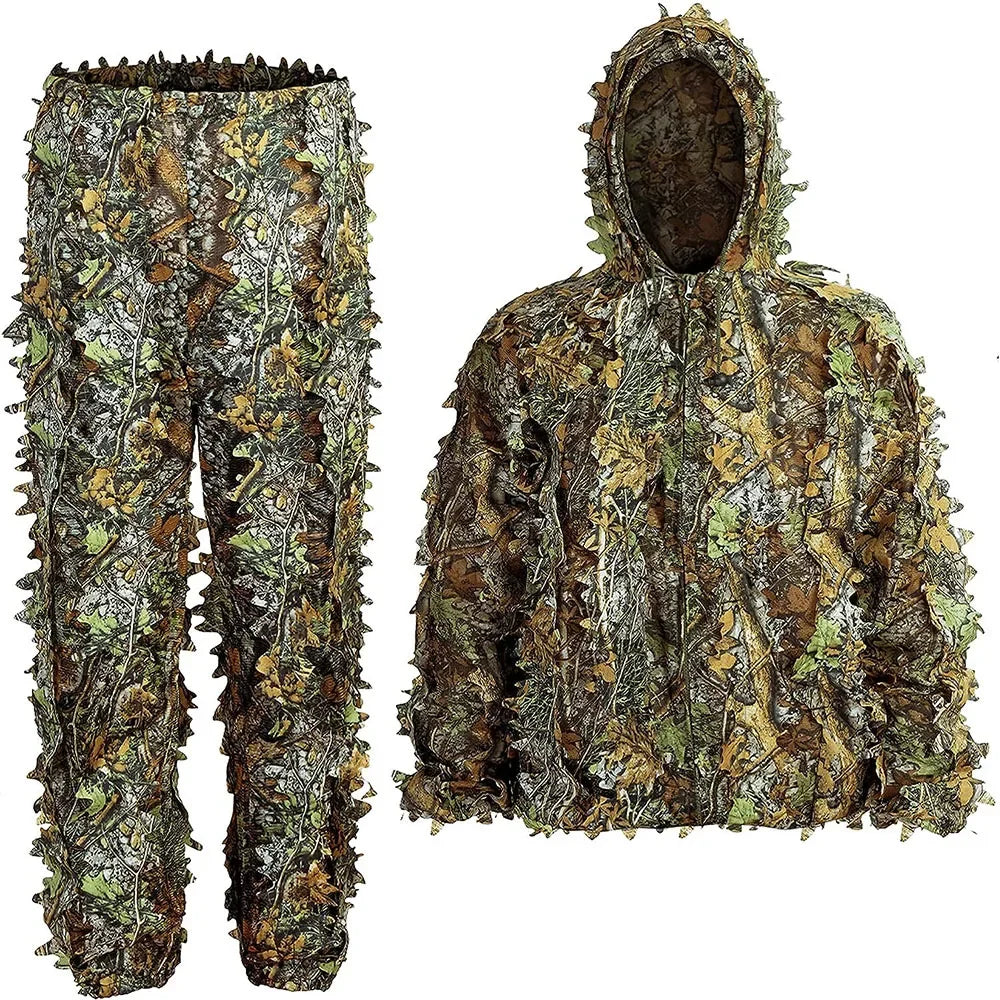 Ghillie Suit Men Women Kids 3D Leafy Bionic Camouflage Hunting Clothing: