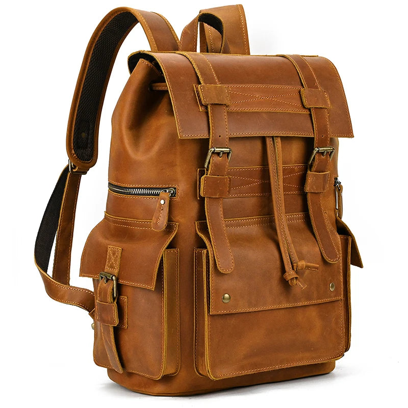 Newsbirds Men's Retro Leather Backpack – Luxury Travel & School Bag