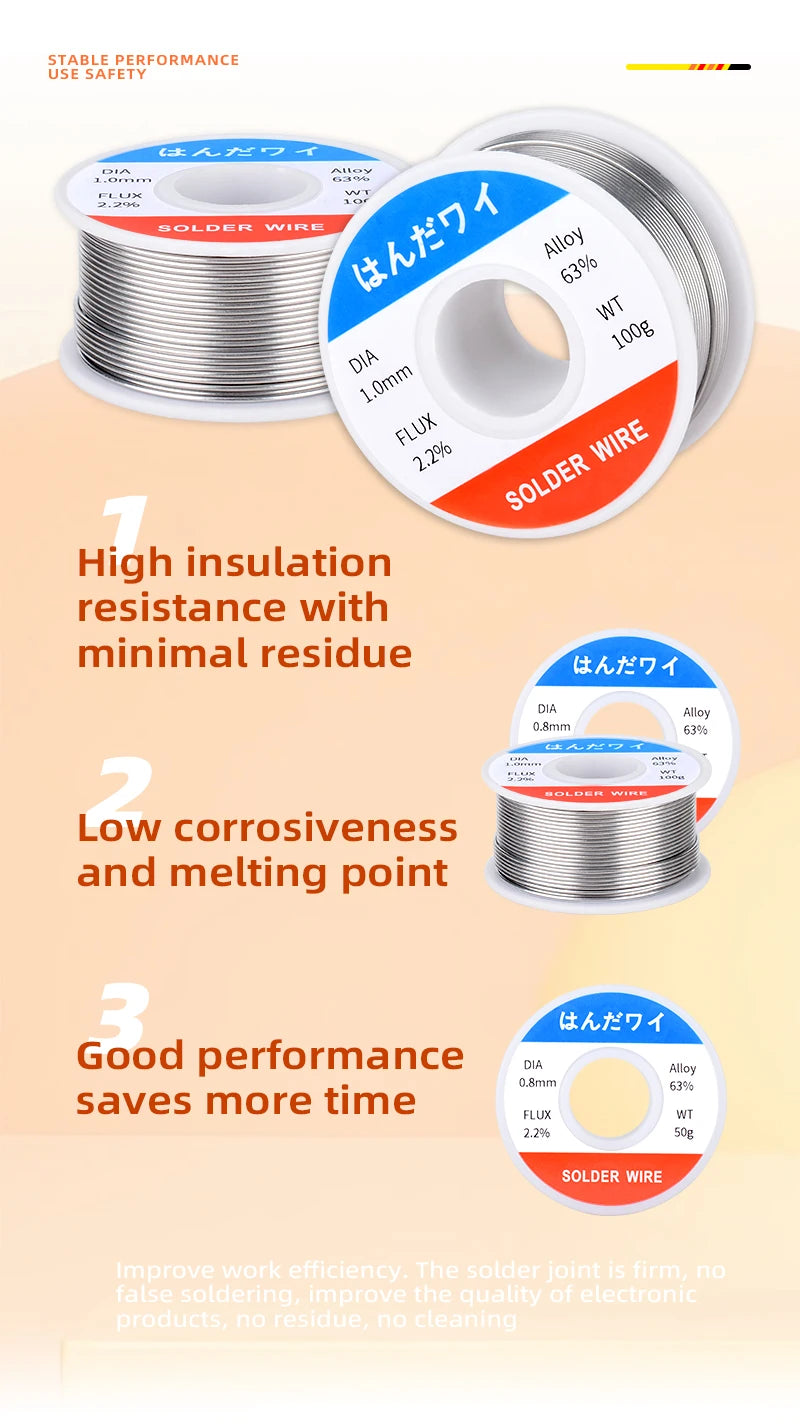 63% Tin Lead Rosin Core Solder Wire – 50g Mini Roll for Precision Electronics Soldering