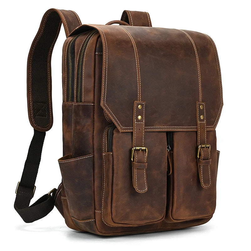 Newsbirds Men's Retro Leather Backpack – Luxury Travel & School Bag