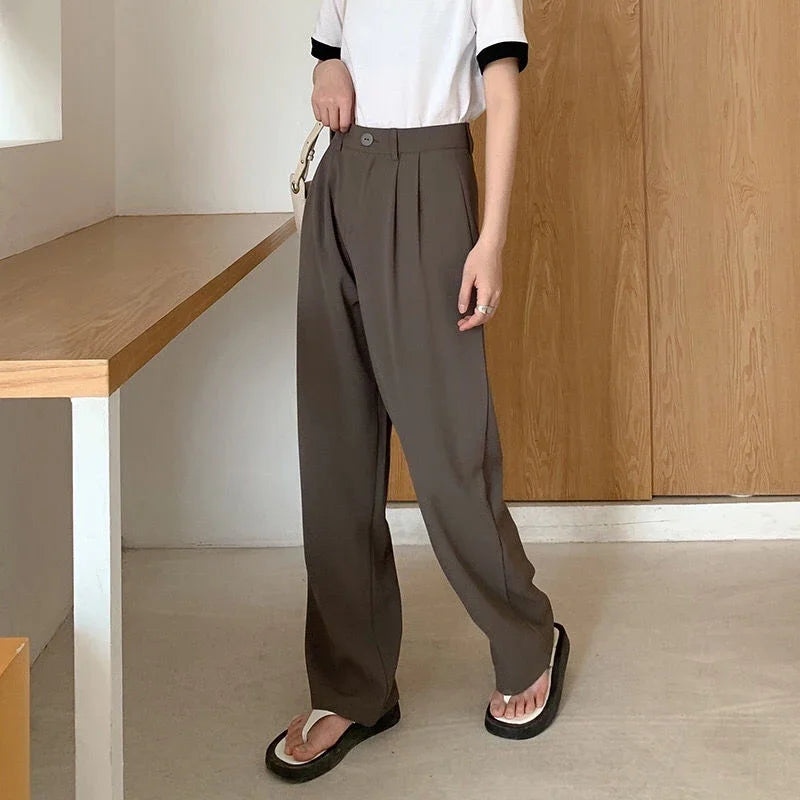 High Waist Women Suit Pants Fall Straight Office Ladies Korean Fashion Trousers