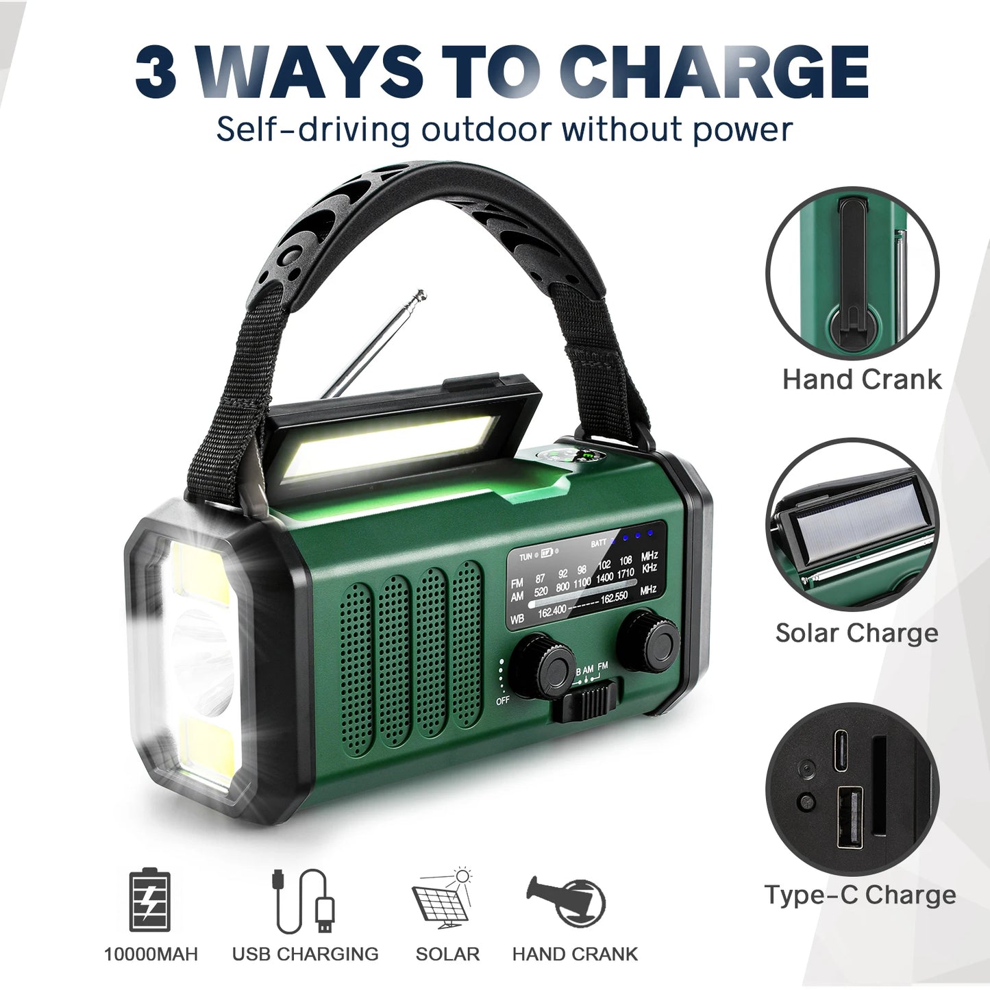 Woopker Radio E30 Emergency Solar Hand Crank AM/FM/NOAA Radio