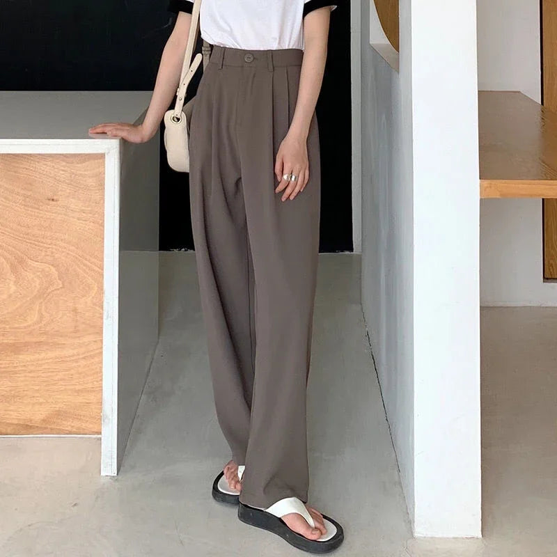 High Waist Women Suit Pants Fall Straight Office Ladies Korean Fashion Trousers