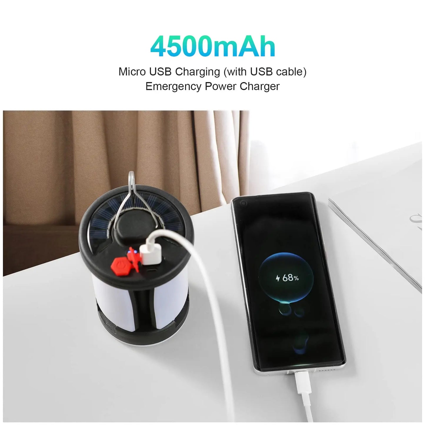 High Power Solar LED Camping Lantern Rechargeable 4500mAh 1000LM Emergency Power Bank