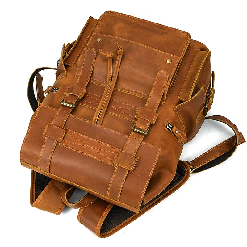 Newsbirds Men's Retro Leather Backpack – Luxury Travel & School Bag