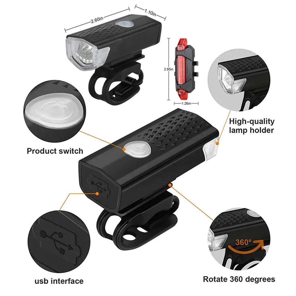 2218 Bike Light Set USB Rechargeable Front Light with Taillight