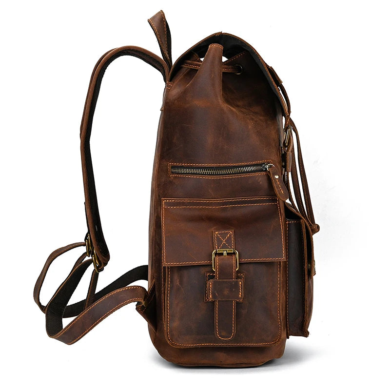 Newsbirds Men's Retro Leather Backpack – Luxury Travel & School Bag