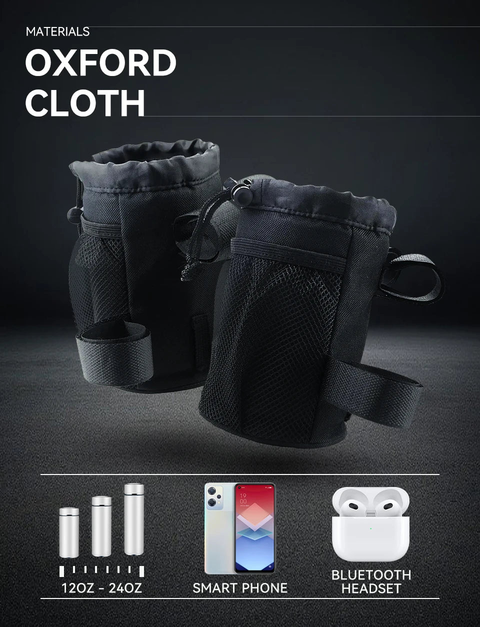 2-in-1 Bicycle Handlebar Phone Holder & Water Bottle Holder with Mesh Pocket