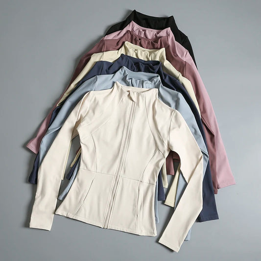 Yoga Wear Ladies Coat Round High Elastic Loose Exercise Yoga Long Sleeve