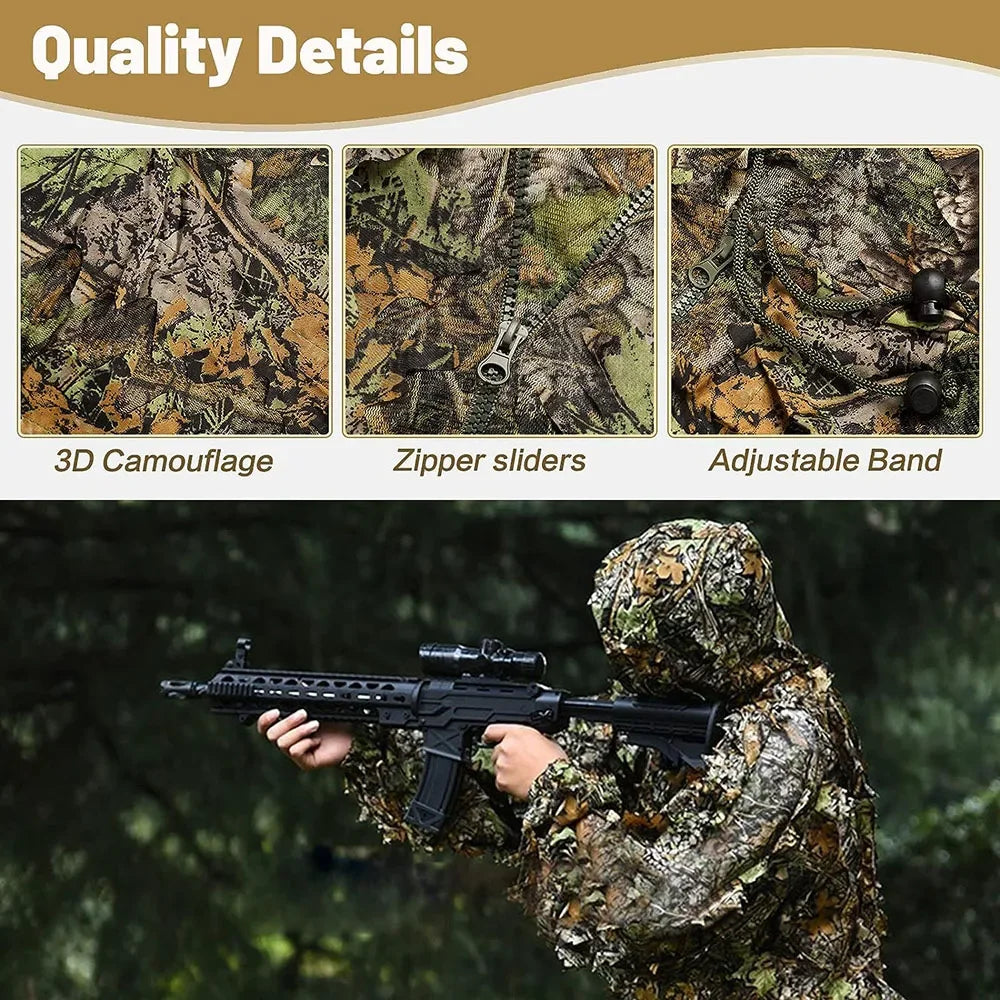 Ghillie Suit Men Women Kids 3D Leafy Bionic Camouflage Hunting Clothing: