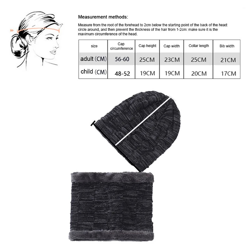 Mens Beanie Hat 2pcs Ski Cap and Scarf Winter Warm Woolly Hats