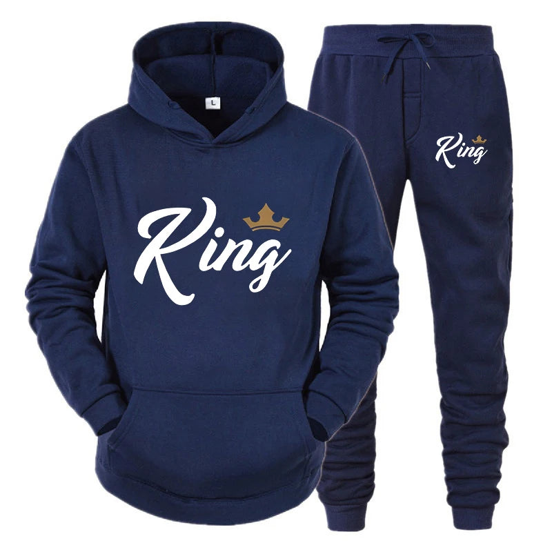 Couple Sportswear KING QUEEN Printed Hooded Set