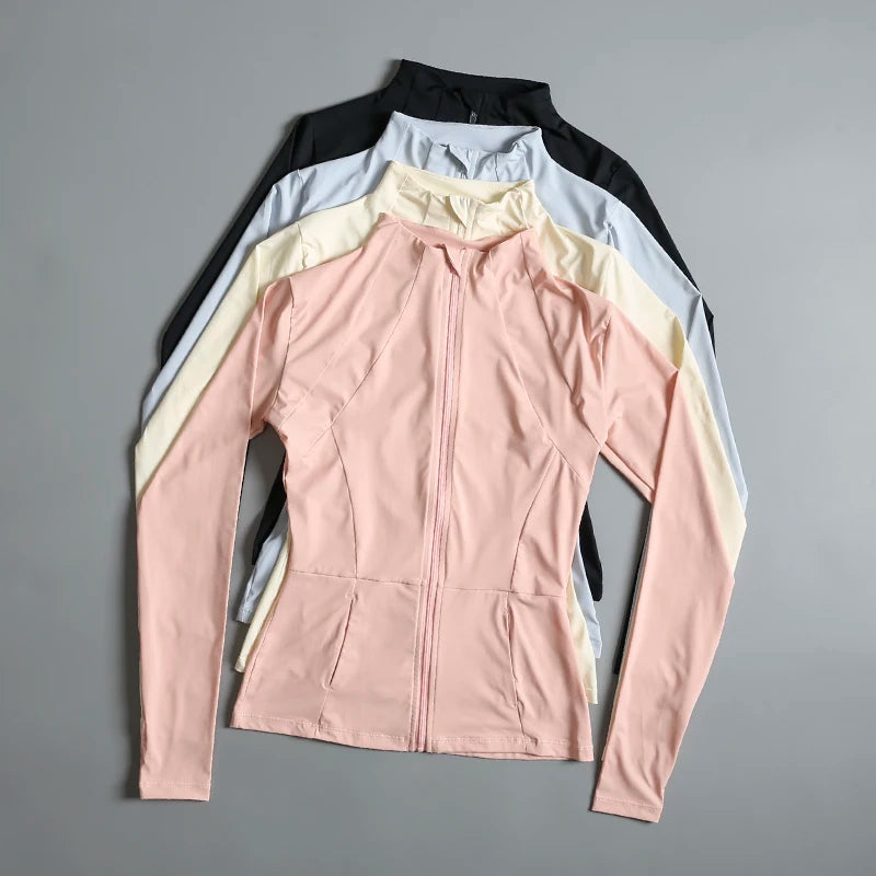 Yoga Wear Ladies Coat Round High Elastic Loose Exercise Yoga Long Sleeve