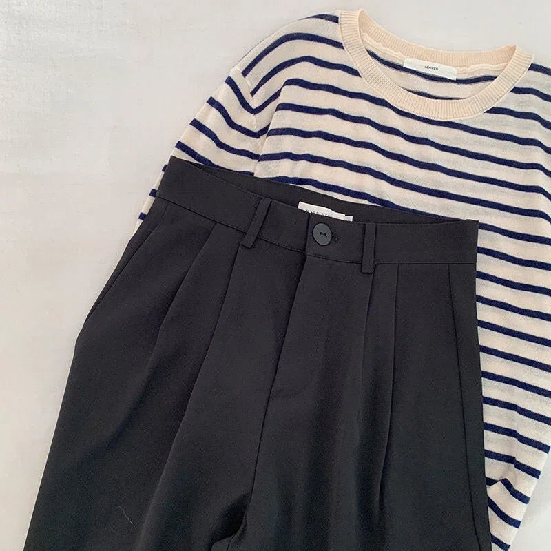 High Waist Women Suit Pants Fall Straight Office Ladies Korean Fashion Trousers