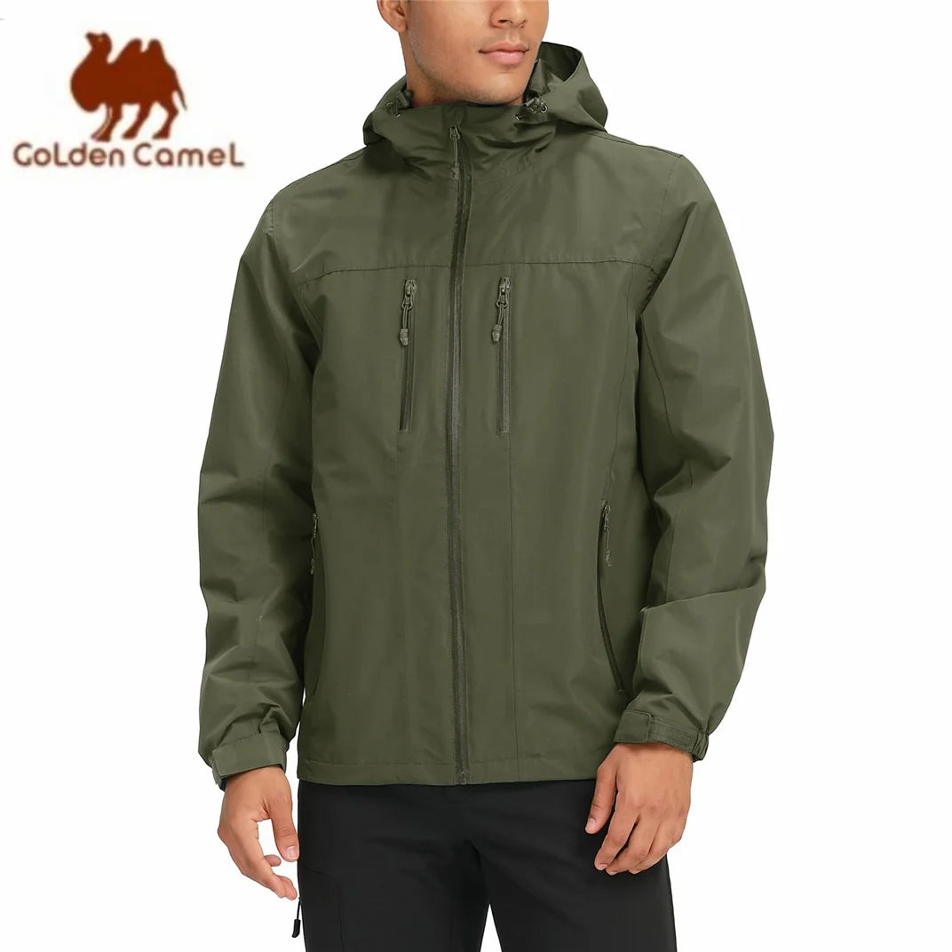 GOLDEN CAMEL Men's Waterproof Softshell Jacket Lightweight Single Hooded Jacket