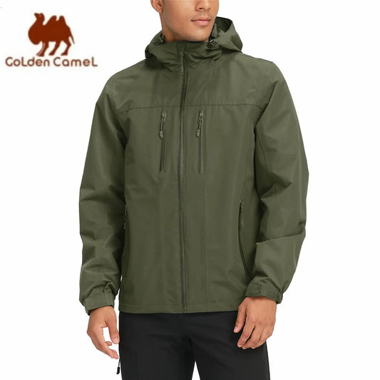 GOLDEN CAMEL Men's Waterproof Softshell Jacket Lightweight Single Hooded Jacket