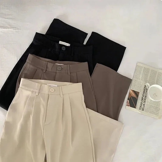 High Waist Women Suit Pants Fall Straight Office Ladies Korean Fashion Trousers