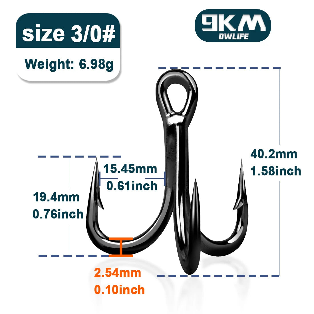 9KM 4X Treble Fishing Hooks - High Carbon Steel, Sharp, Replacement for Lures