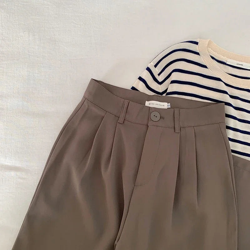 High Waist Women Suit Pants Fall Straight Office Ladies Korean Fashion Trousers
